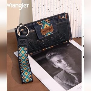 Wrangler Aztec Print Bi-Fold Wallet Wristlet - Navy